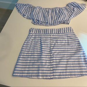 Striped Off the Shoulder Set with Skirt
